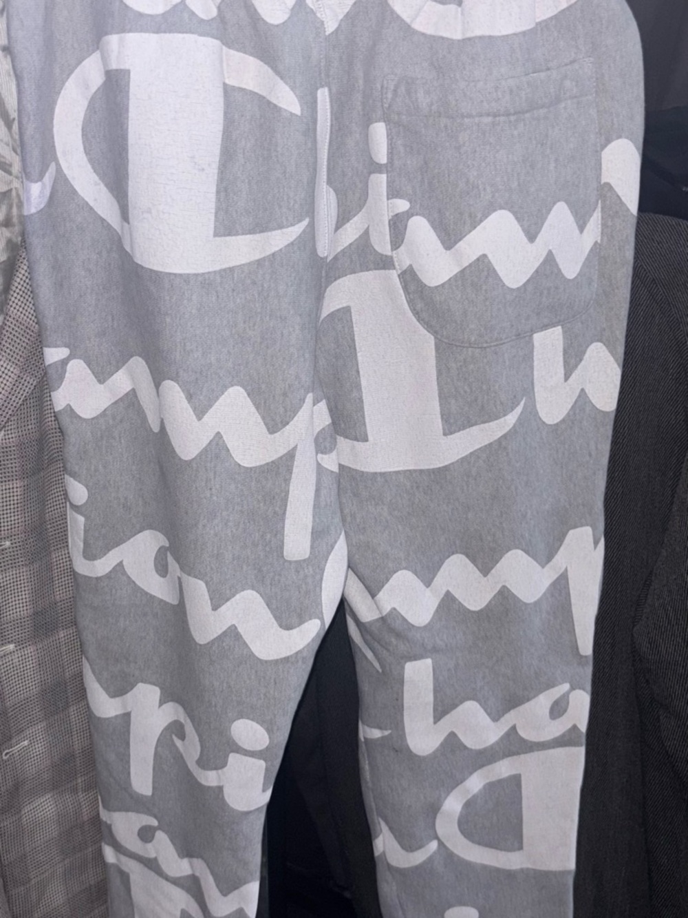 Champion Gray Sweatpants with White Script Logo
